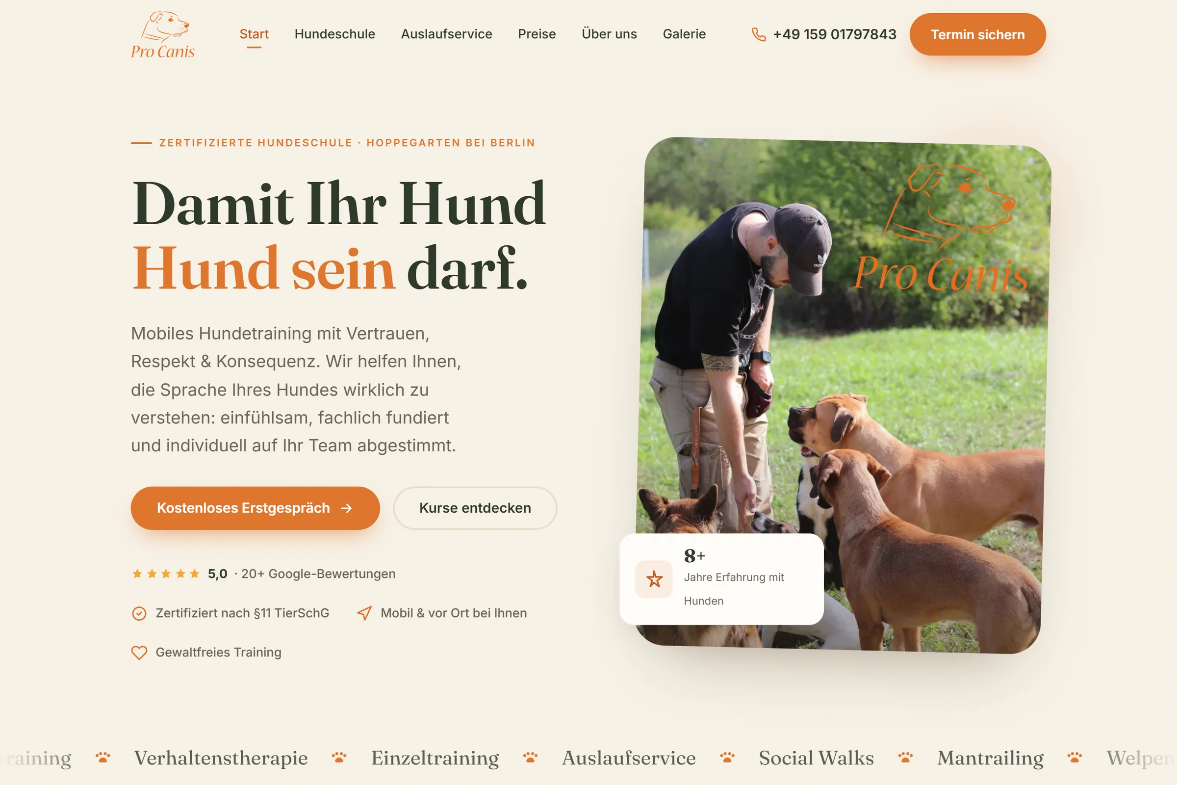 Startseite von Pro Canis Weisbecker im Browser